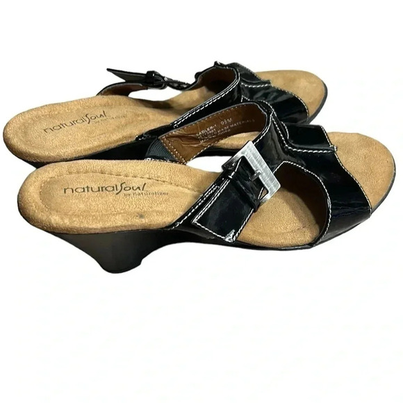 NATURALIZER shoes,woman size 9.5M.  Sandals,Black patent,wedge sandals,NEW,comfy - Picture 2 of 13